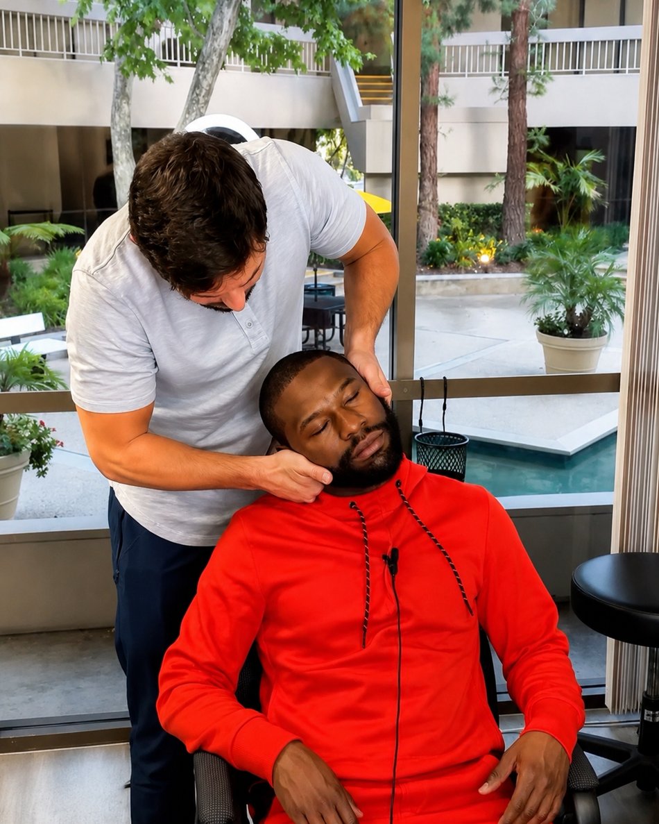Dr. Alex adjusting Floyd Mayweather