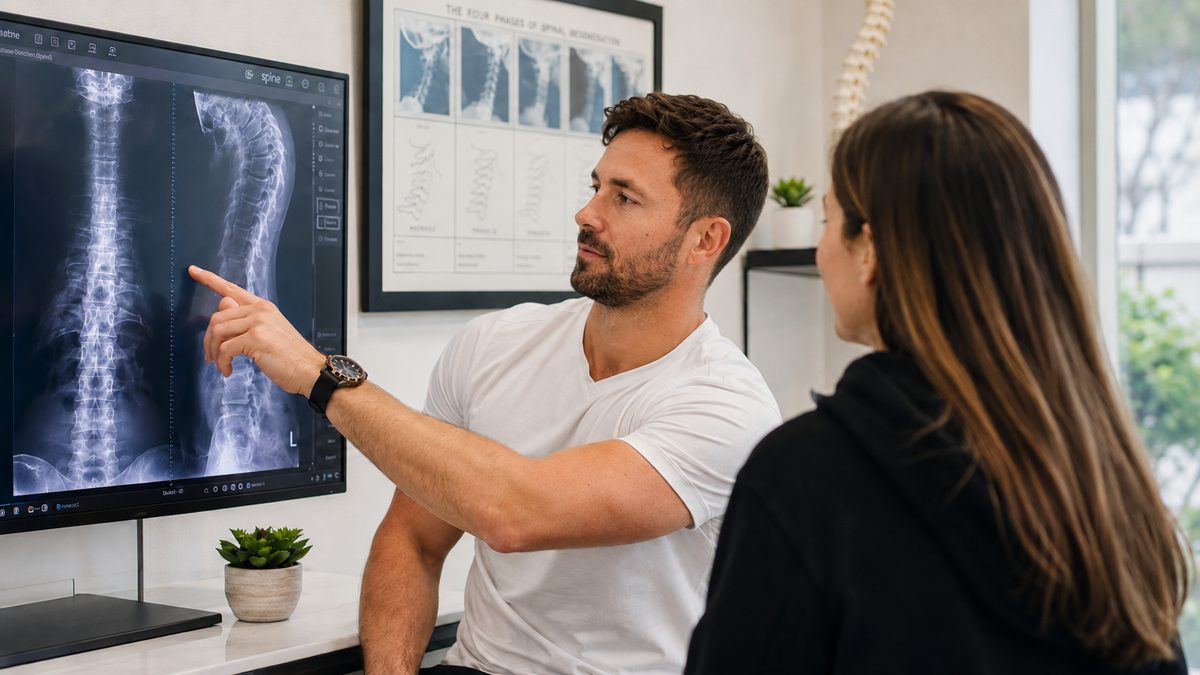 Dr. Alex reviewing X-rays with a patient
